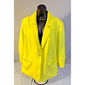 GG Giuliana Blazer Suit Jacket Womens 1X Petite Bright Yellow Green Lined Button